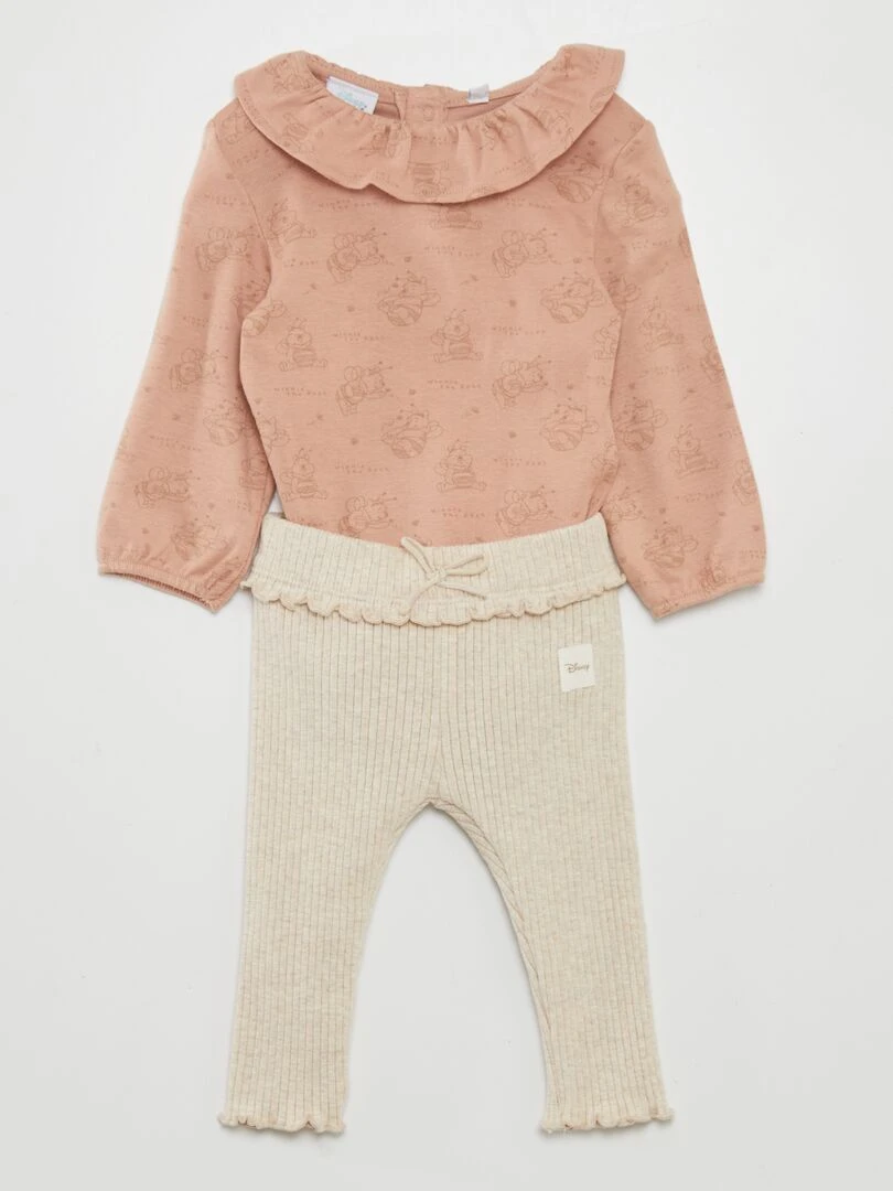 Ensemble 3 pièces body + legging + bavoir   Rose