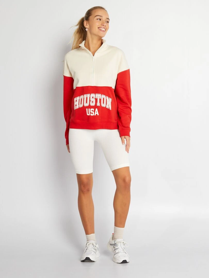 Sweat à col zippé   Beige/rouge