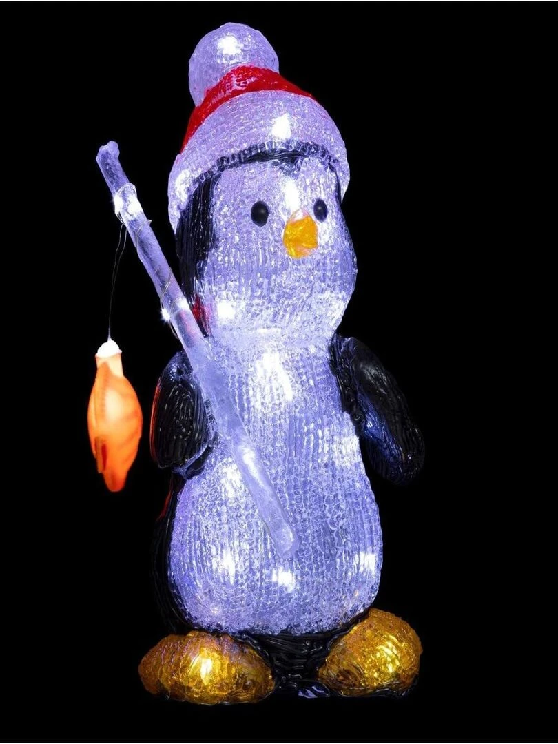 Decoration de Noel pingouin pecheur 30 Led 25 cm Blanc