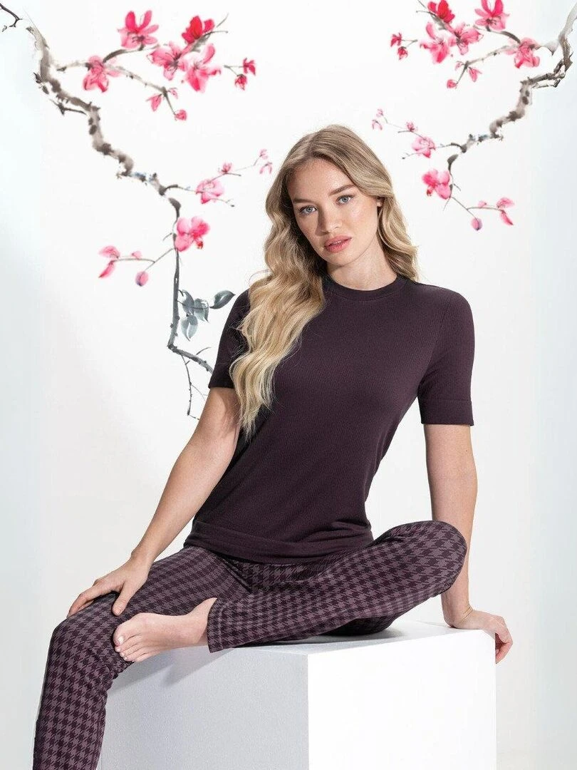 Legging long imprimé pied de poule Athleisure   Violet