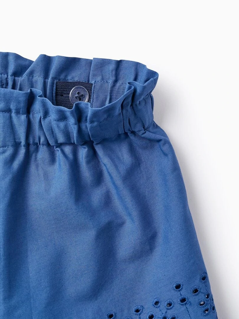 Short en Coton avec Broderie Anglaise pour Bébé Fille   Bleu