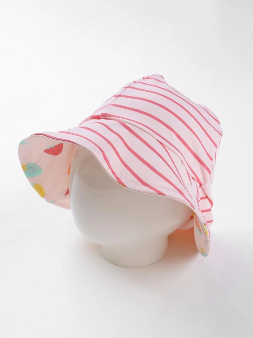 Chapeau réversible à imprimés fraises  clair   Archimède   Rose