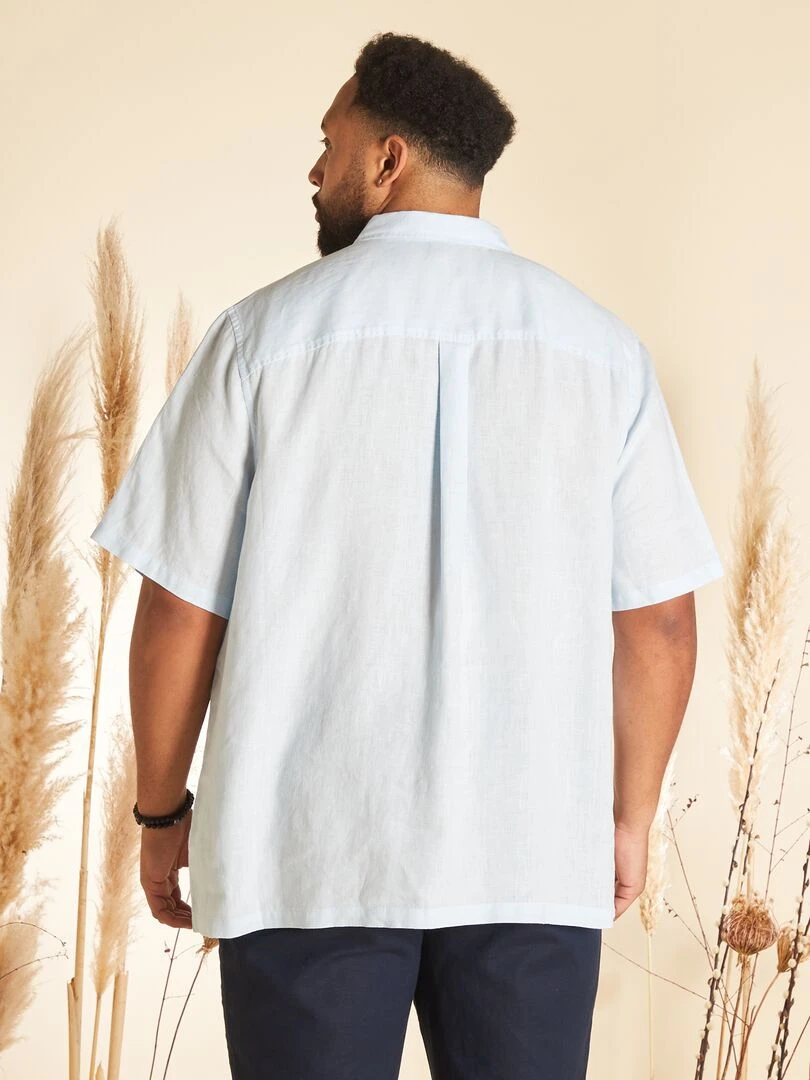 Chemise en lin à manches courtes   Bleu