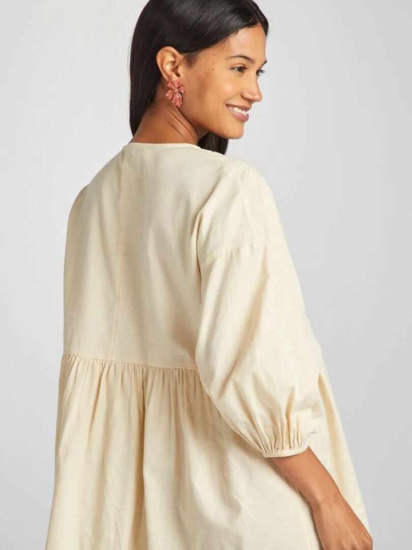 Robe avec motifs brodés lin mélangé   Bleu