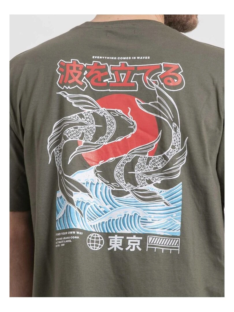 T shirt col rond oversize pur coton NIGORILLE   Bleu