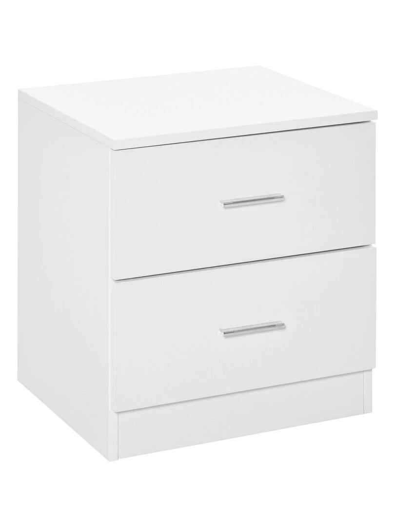 Chevet style contemporain 2 tiroirs poignées alu blanc Blanc