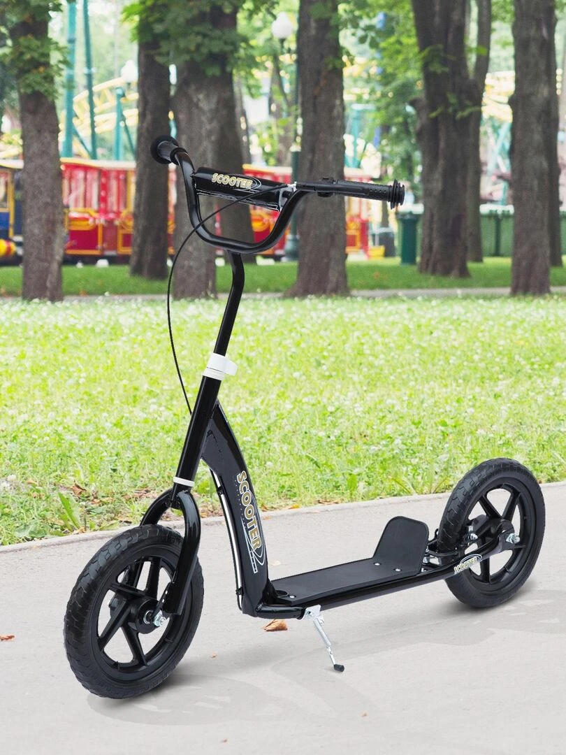 Trottinette patinette poignée frein béquille guidon réglable acier   Noir