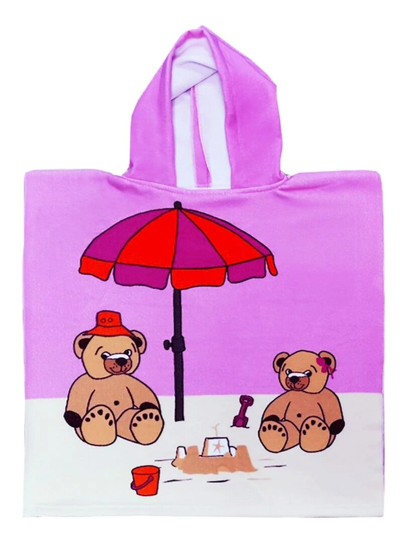 Poncho microfibre Nounours 60x120 250 g/m² Rose