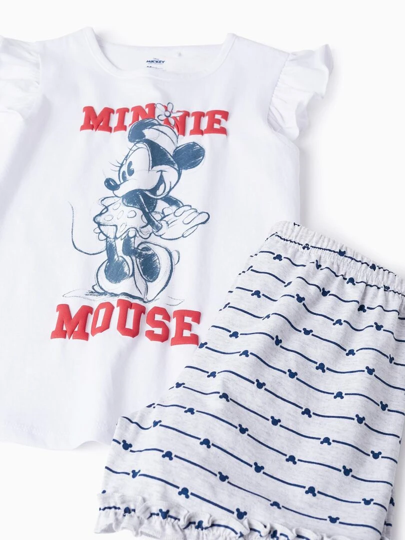 Pyjama En Coton Pour Fille 'Minnie' manches courtes   Blanc