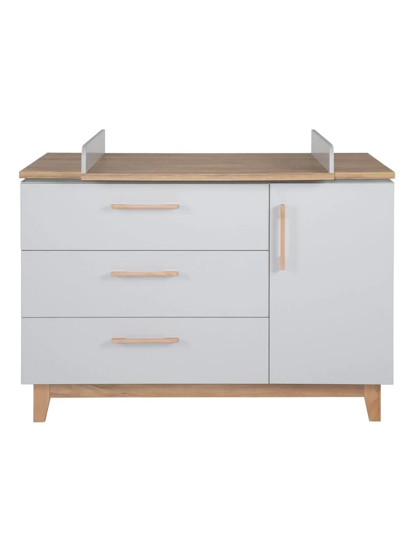 ROBA Commode à Langer "Caro" – avec Plan Amovible – 3 Tiroirs + 1 Porte – Gris clair/ Chêne doré   Gris clair