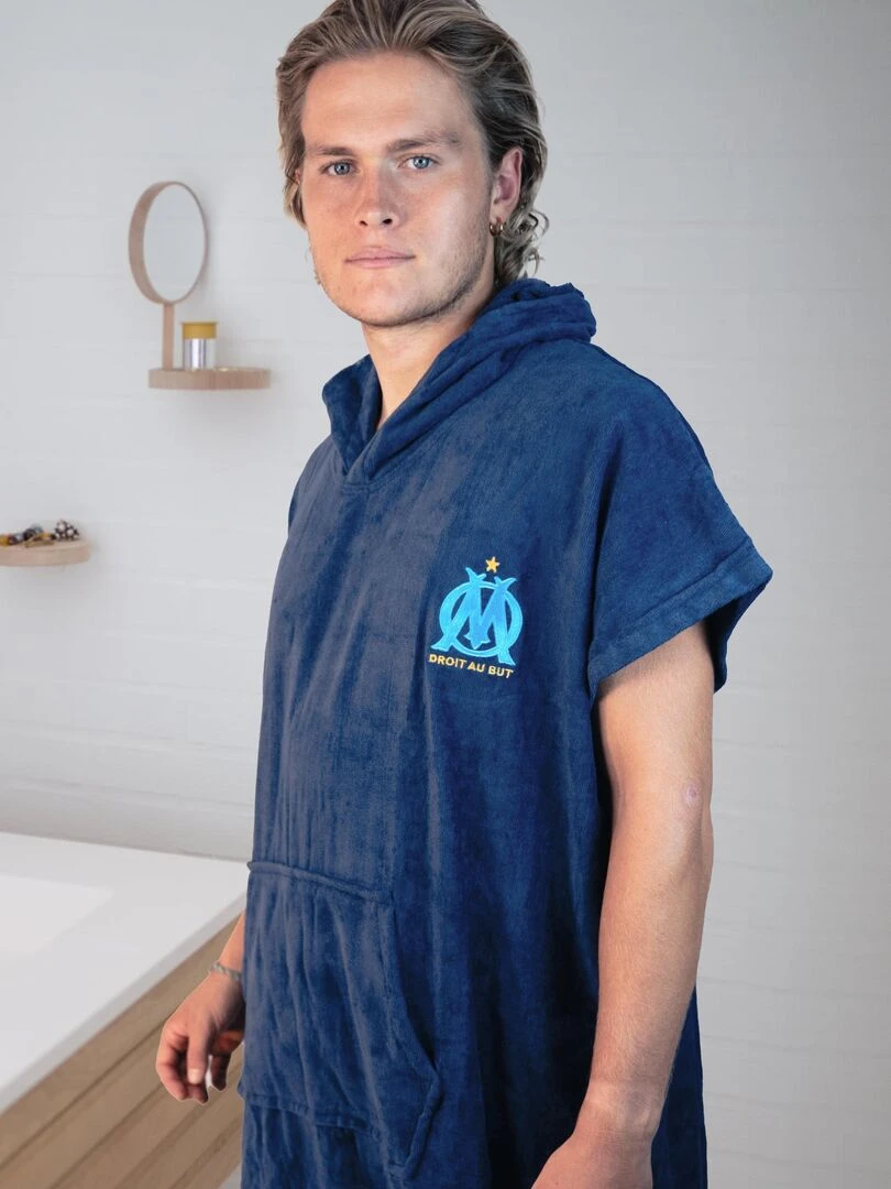Poncho de bain Adulte 100% Coton  OM LOGO   Bleu marine