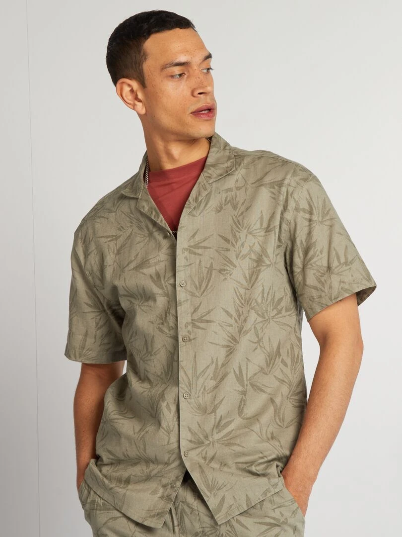 Chemisier en lin mélangé   Kaki