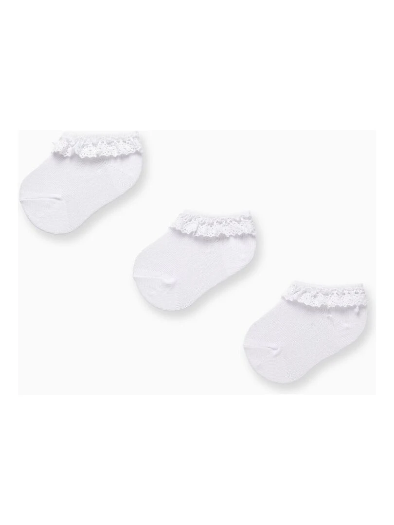 Lot 3 Paires de Chaussettes avec Dentelle pour Bébé Fille ESSENTIALS LINE Blanc
