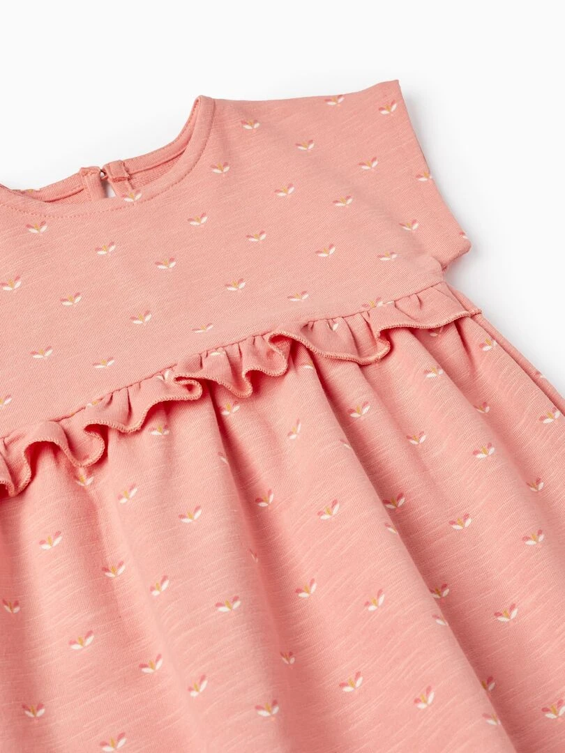 Robe Florale En Coton Pour Bébé Fille manches courtes   Orange clair