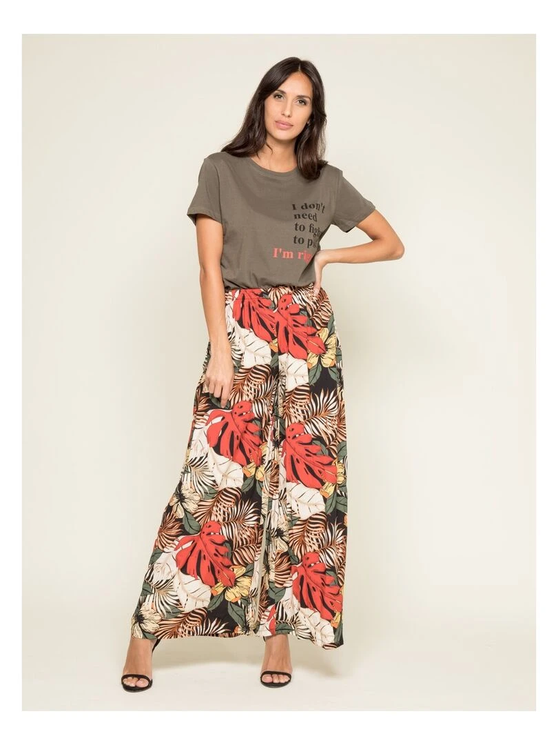 T shirt col rond message FIBEXO   Kaki