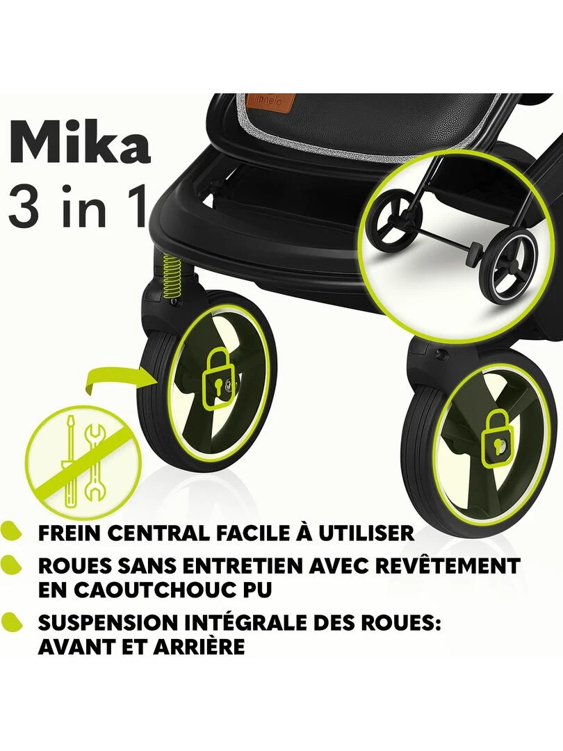 LIONELO Mika   Poussette bébé 3en1 compacte   De 0 à 48 mois   Poussette  Nacelle  Siège auto   Gris   Gris