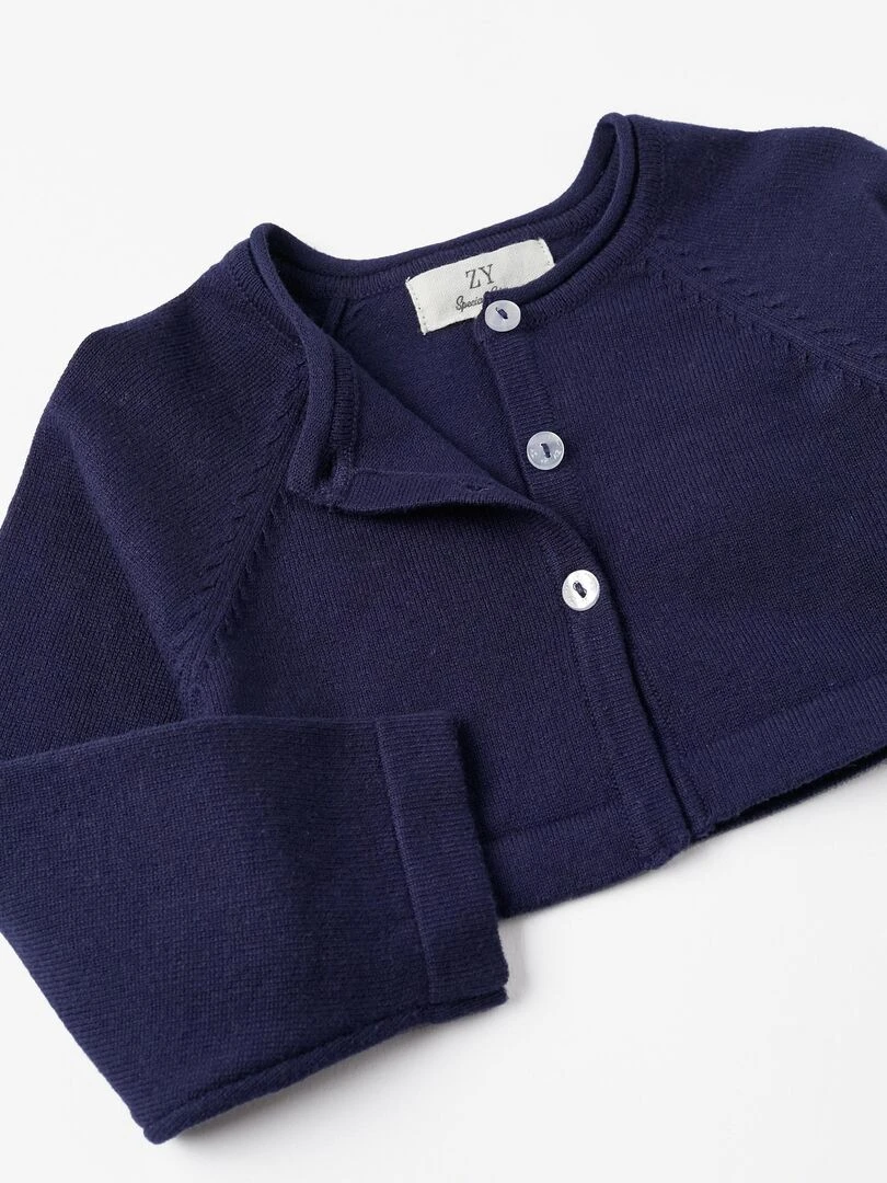 Gilet en Maille pour Bébé Fille  CÉRÉMONIE   Bleu foncé