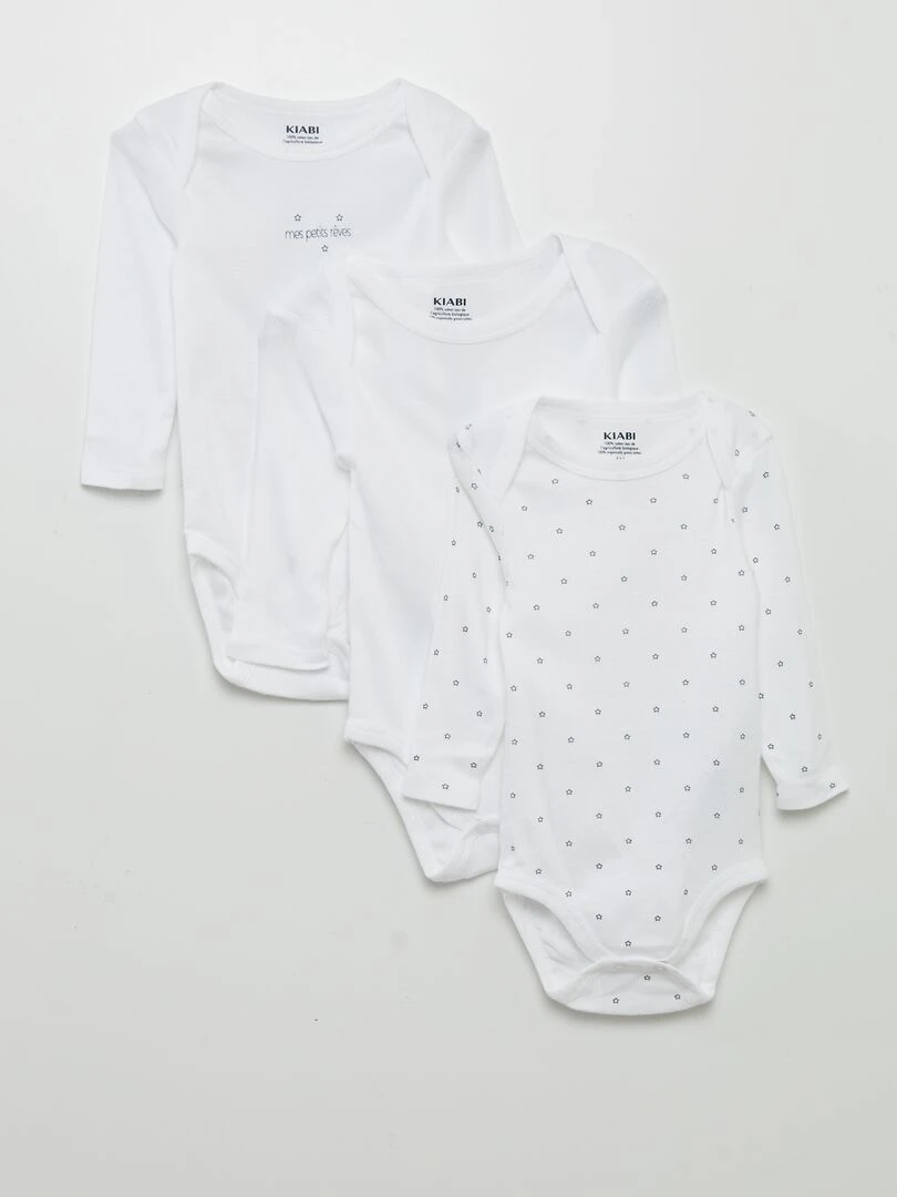 Lot de 3 bodies manches longues blanc