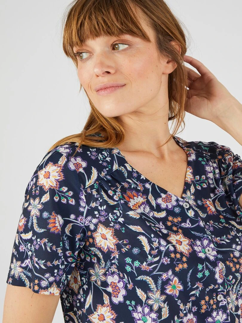 Tee shirt manches courtes imprimé Damart Bleu marine