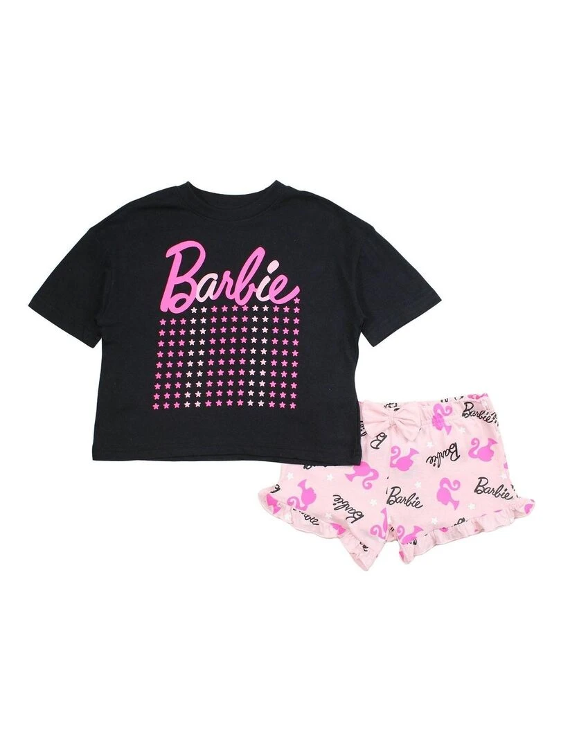 Barbie Ensemble T shirt short fille Imprimé Barbie Noir