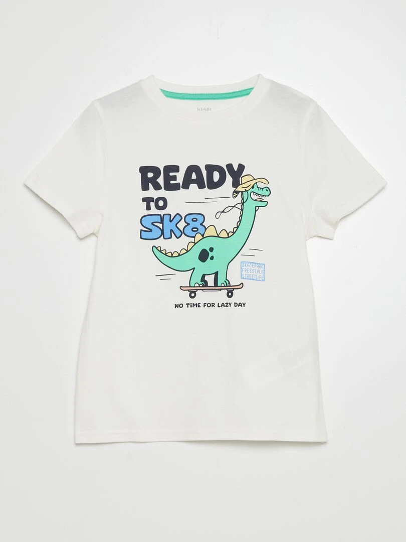T shirt à col rond et manches courtes Blanc 'dino'