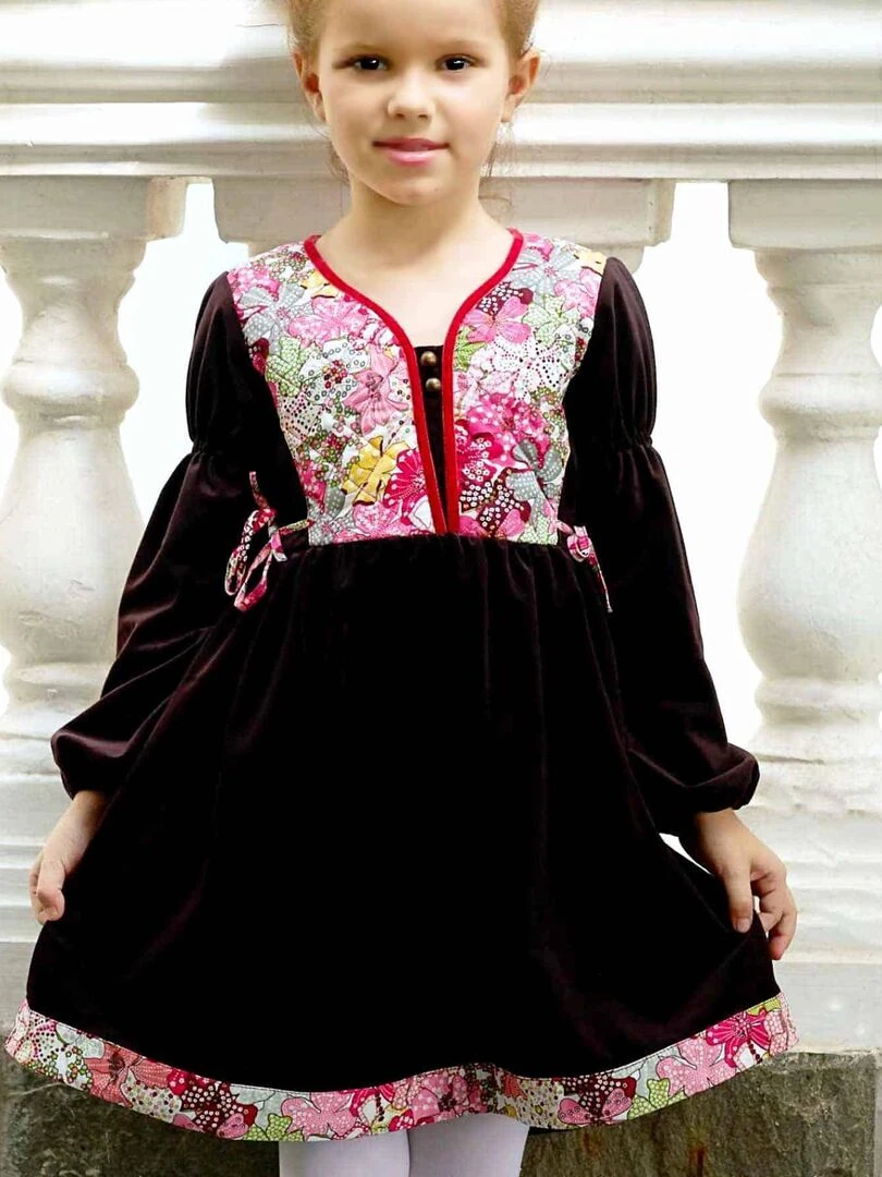 Robe Hiver Fille Velours Marron Fleuri Liberty Rouge MARGOT 'LA FAUTE A VOLTAIRE' Rouge