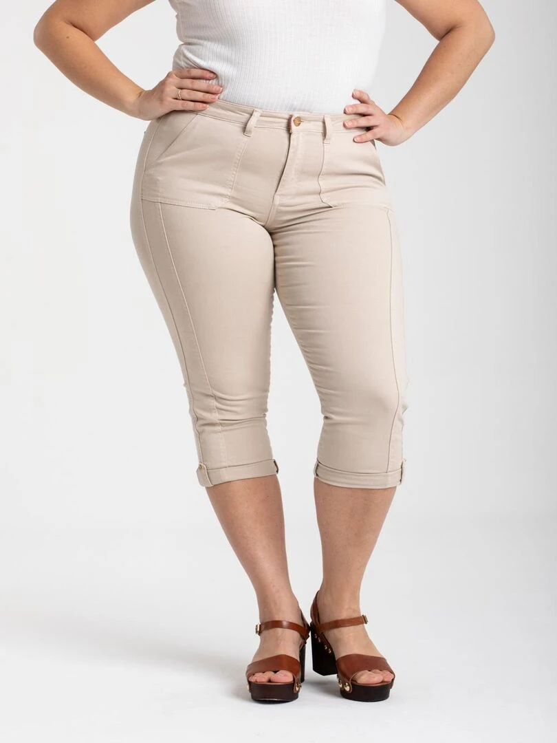 Pantacourt de couleur à revers OBP10 'OBER' Beige