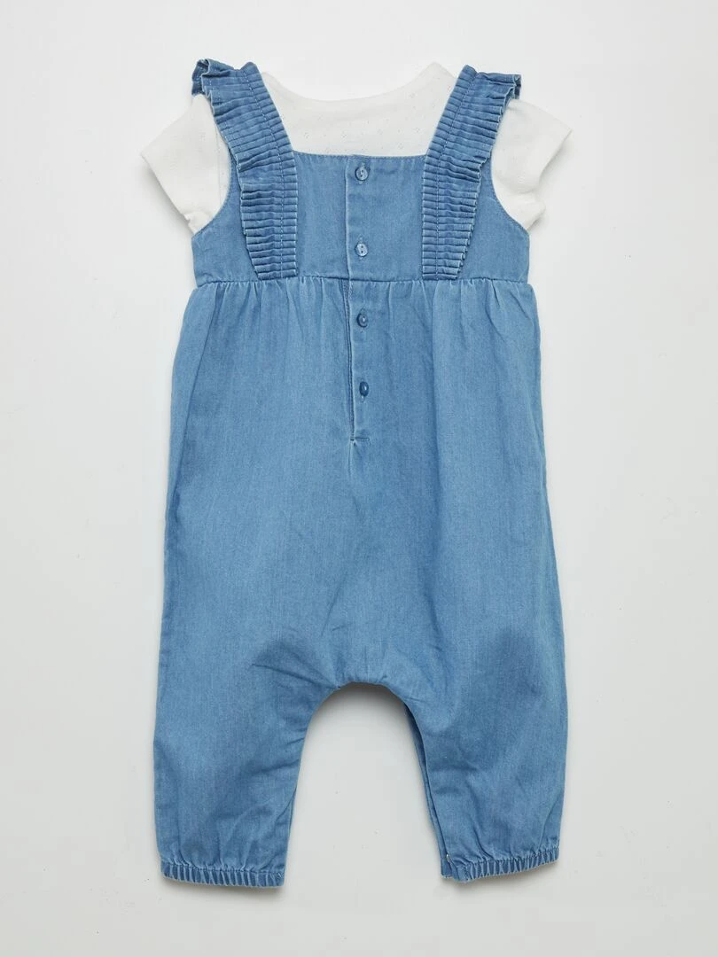 Ensemble salopette effet jean + body + bandeau 3 pièces Bleu