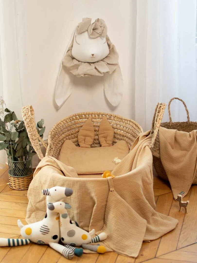 Oreiller plat lapin en gaze de coton  Jeanne   Marron