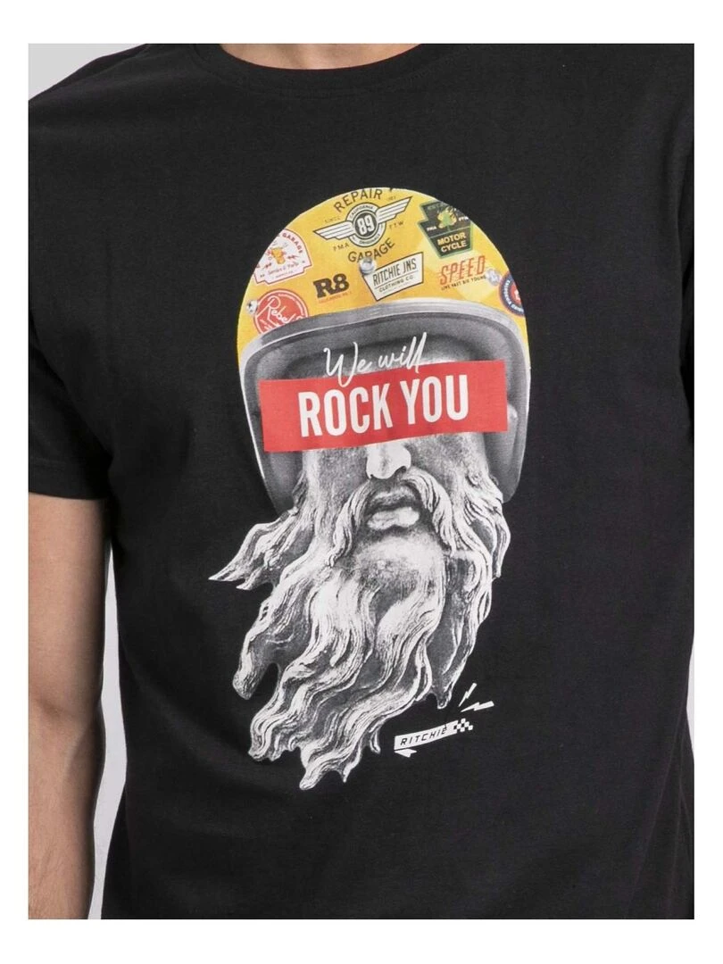 T shirt col rond pur coton JOMODEK   Noir