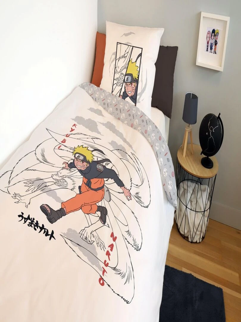 Housse de couette Naruto & Kyubi 140x200 cm et taie d'oreiller 100% Coton Beige