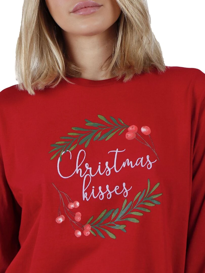 Pyjama pantalon et haut Christmas Kisses   Rouge