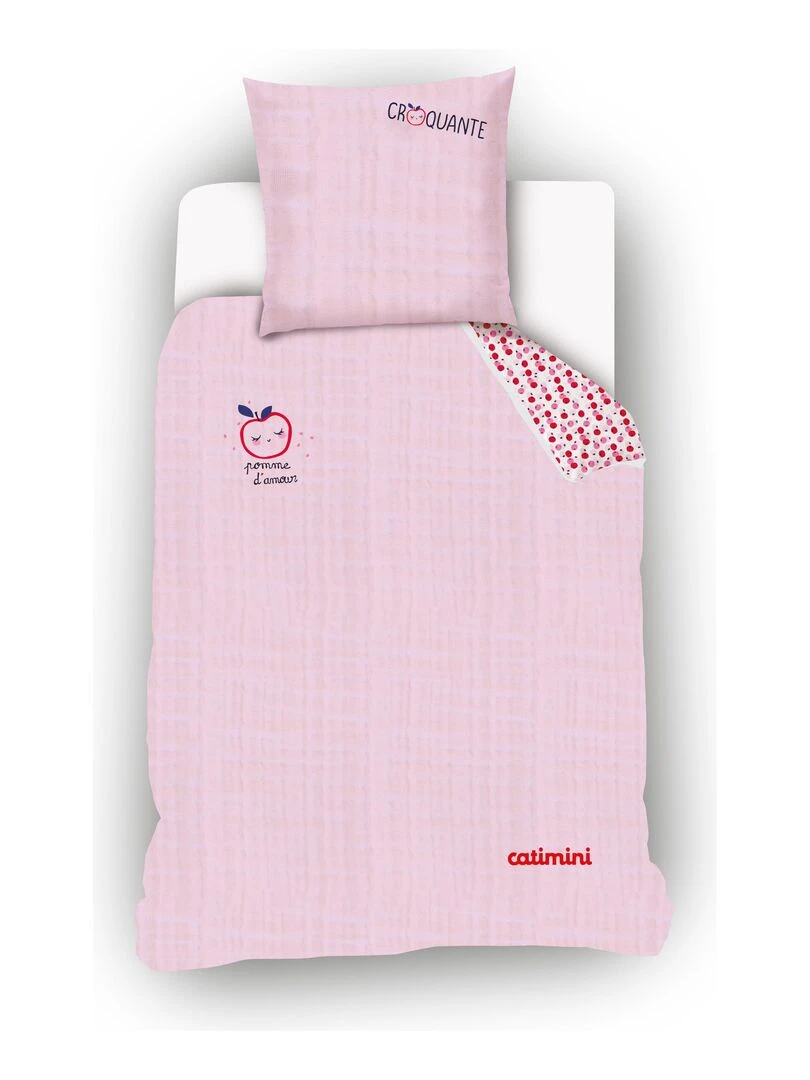 Housse de couette Catimini Tomates 140x200 cm et taie d'oreiller 100% Coton Rose
