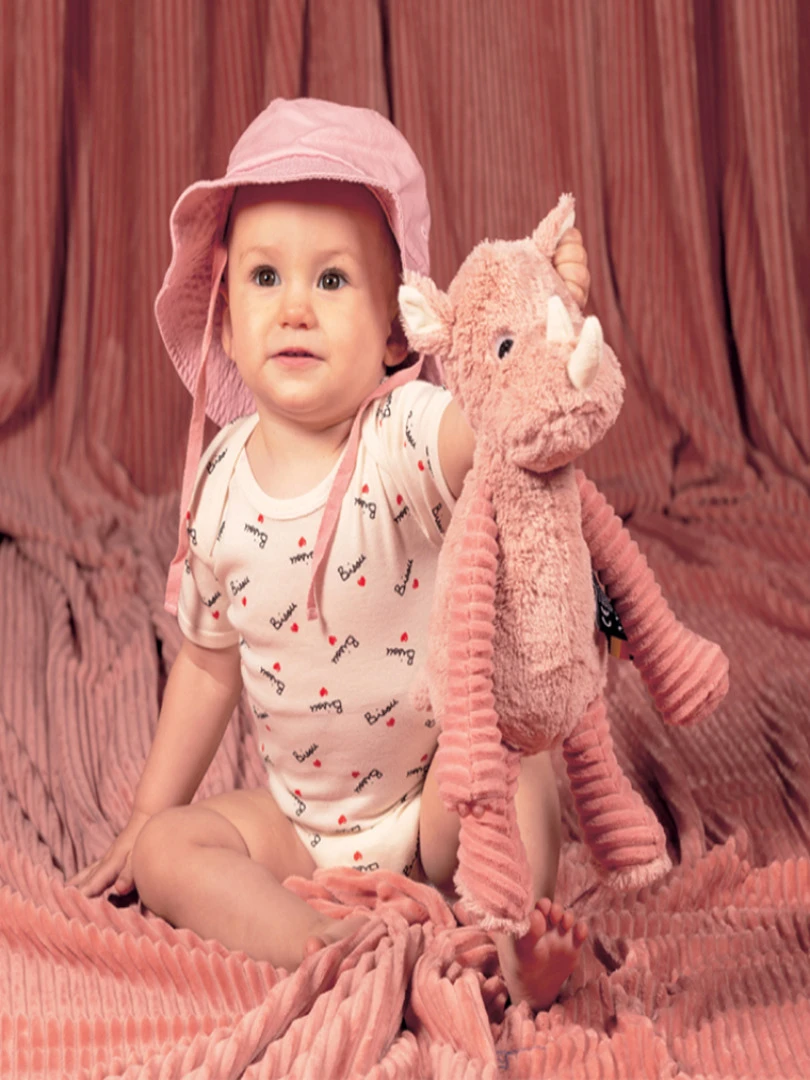 Peluche Les Ptipotos Grobisou le rhinocéros (26 cm)   Rose