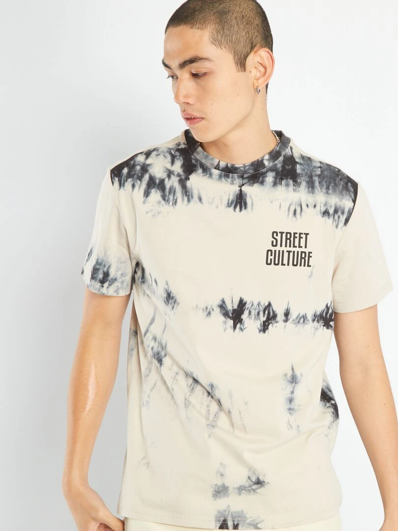T shirt en jersey tie and dye   Gris/beige