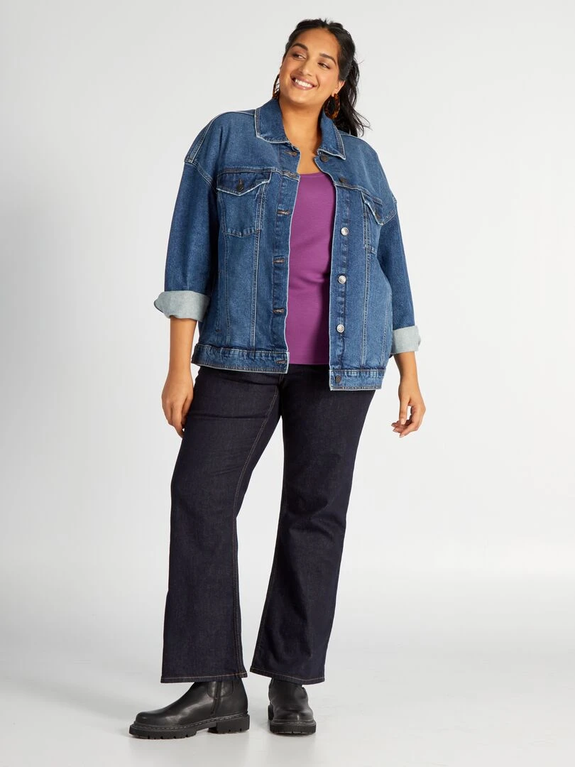 Tee shirt côtelé fluide et large encolure   prune