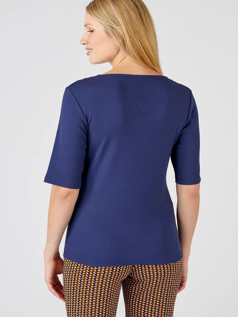 Tee shirt plastron à fines côtes.   Damart   Bleu nuit