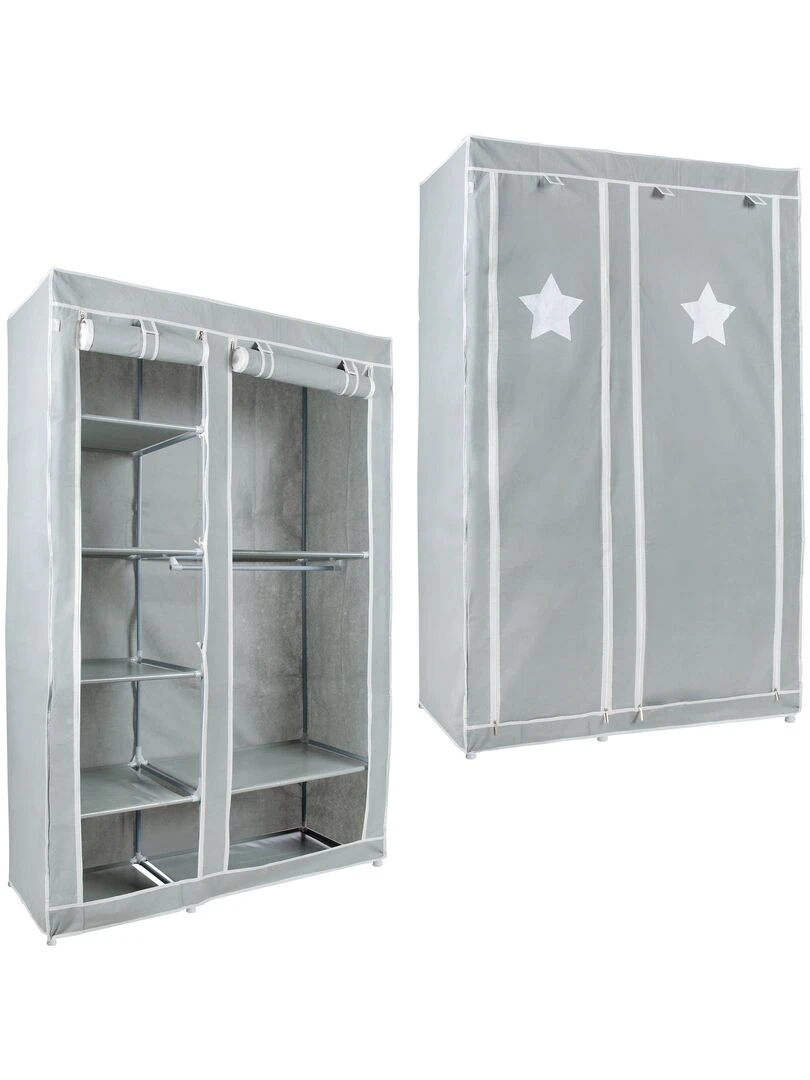 Armoire de rangement à 2 penderies et 6 compartiments en tissu 'ROBA' Little Stars Gris Vert