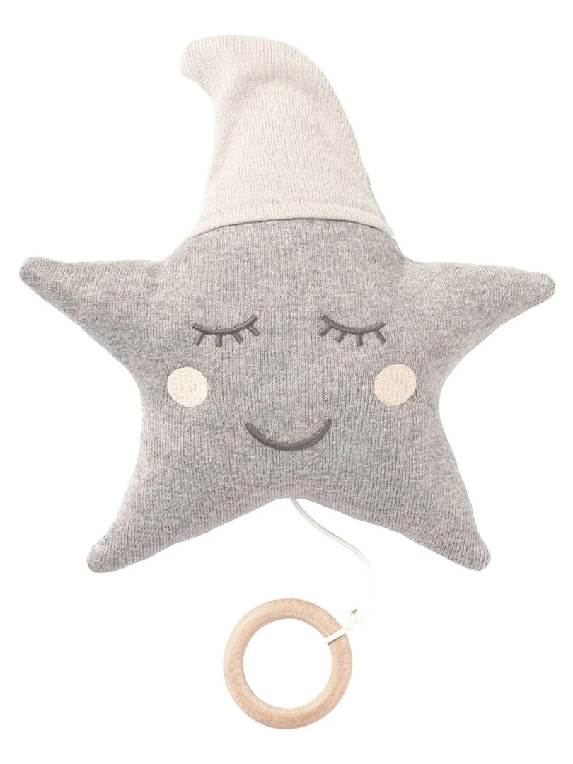 Boîte à musique en coton tricoté étoile Blanc cassé