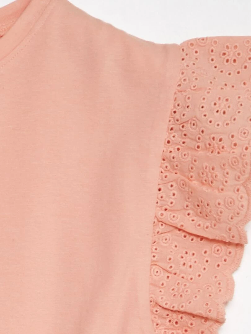 T shirt avec manches en broderies anglaises   ROSE
