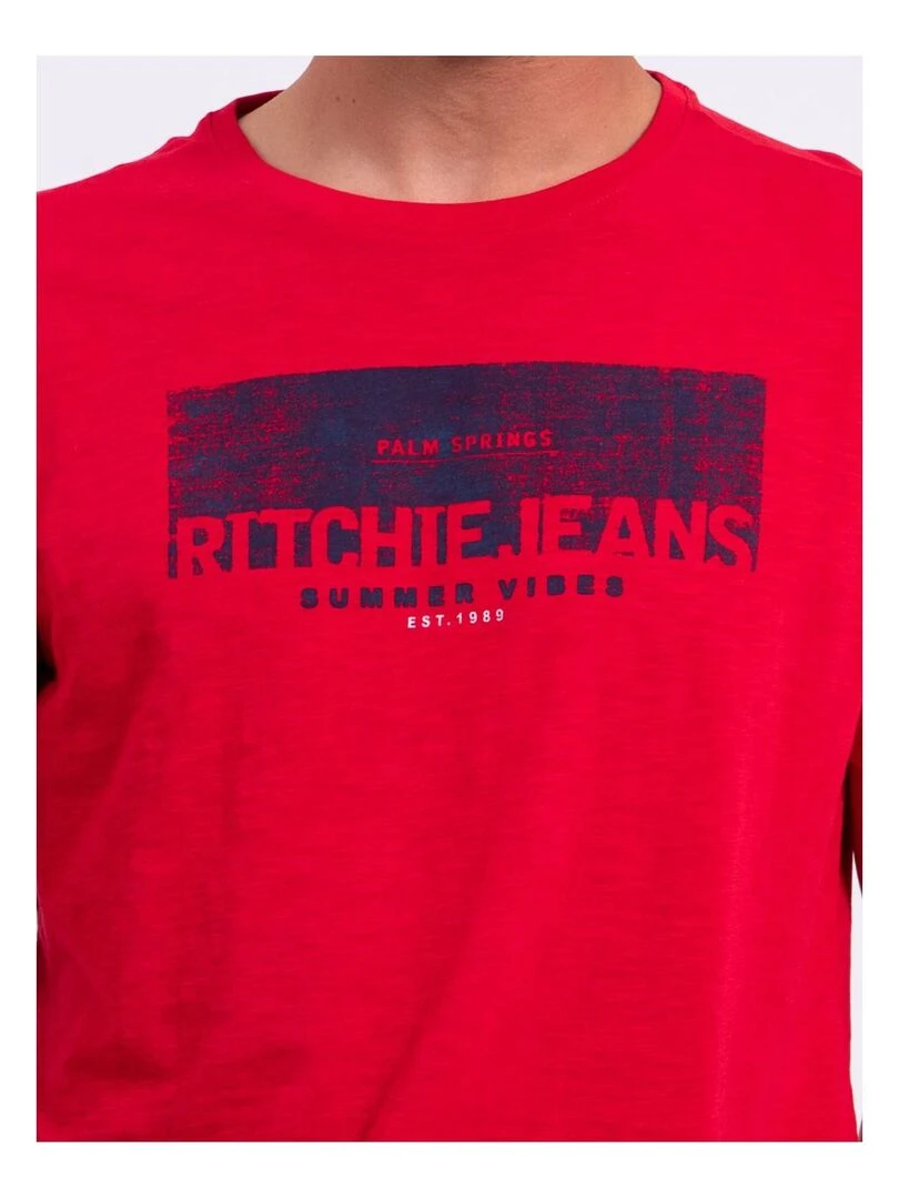 T shirt manches courtes col rond pur coton NOTELOX   Rouge