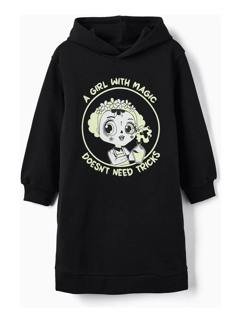 Robe Sweat à Capuche pour Fille 'Halloween Brille dans le Noir' manches longues HALLOWEEN Noir