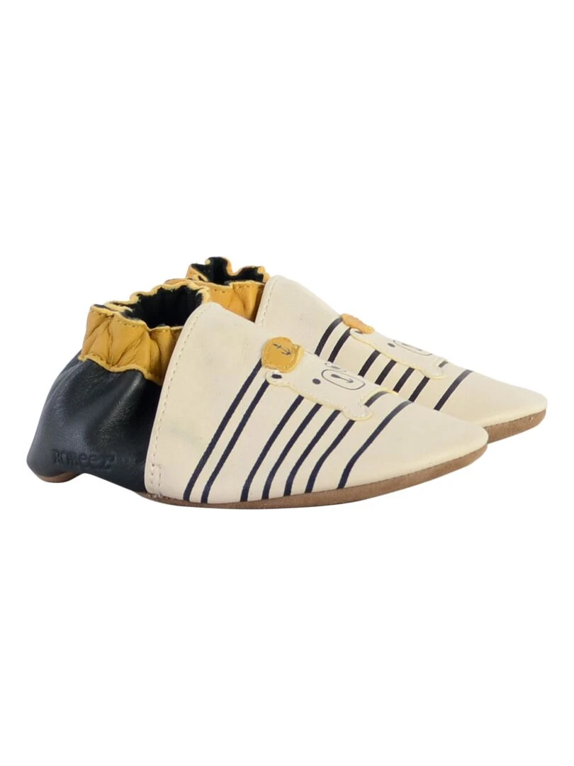 Coffret Chausson Cuir Bebe Robeez Naval Officer   Beige