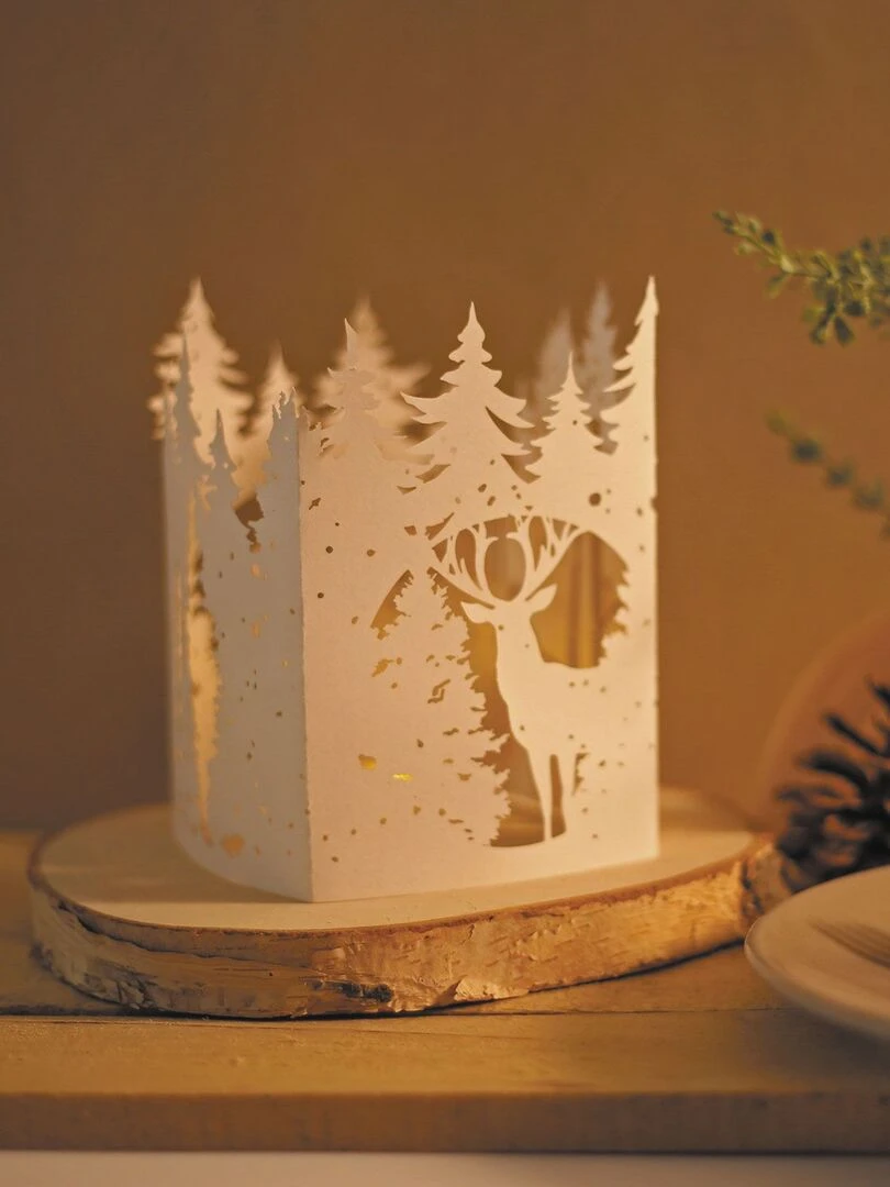 Photophore forêt de Noël en papier   Blanc