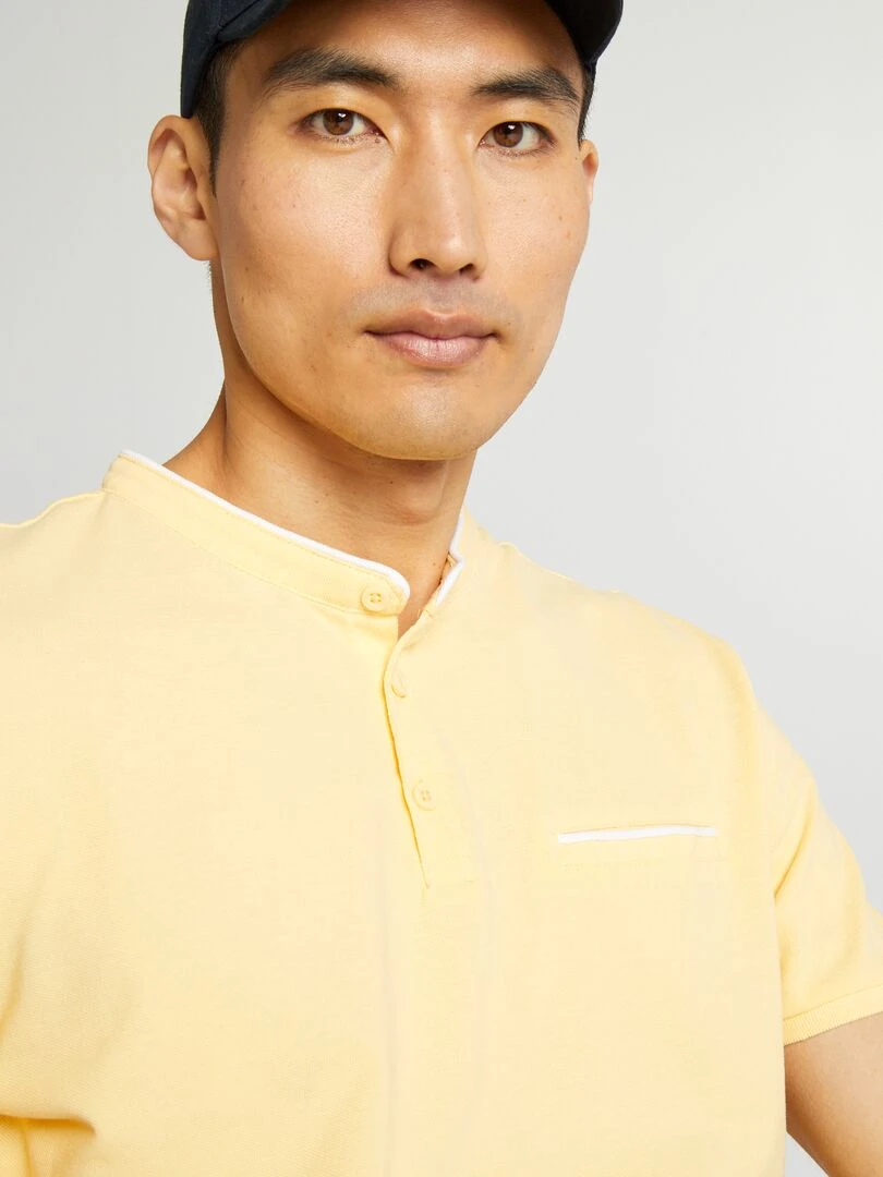 Polo à col mao en piqué de coton   Jaune