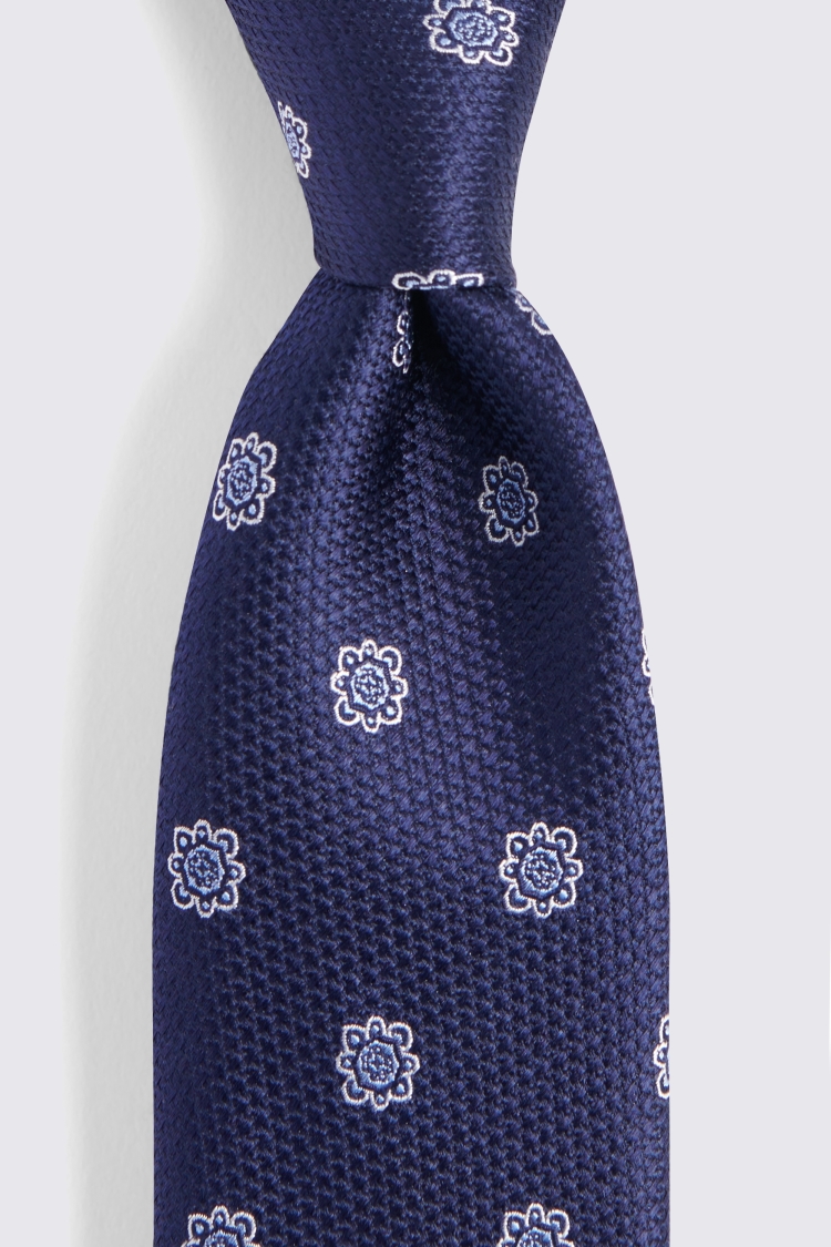Navy Textured Silk Medallion Tie Buy Online at Moss