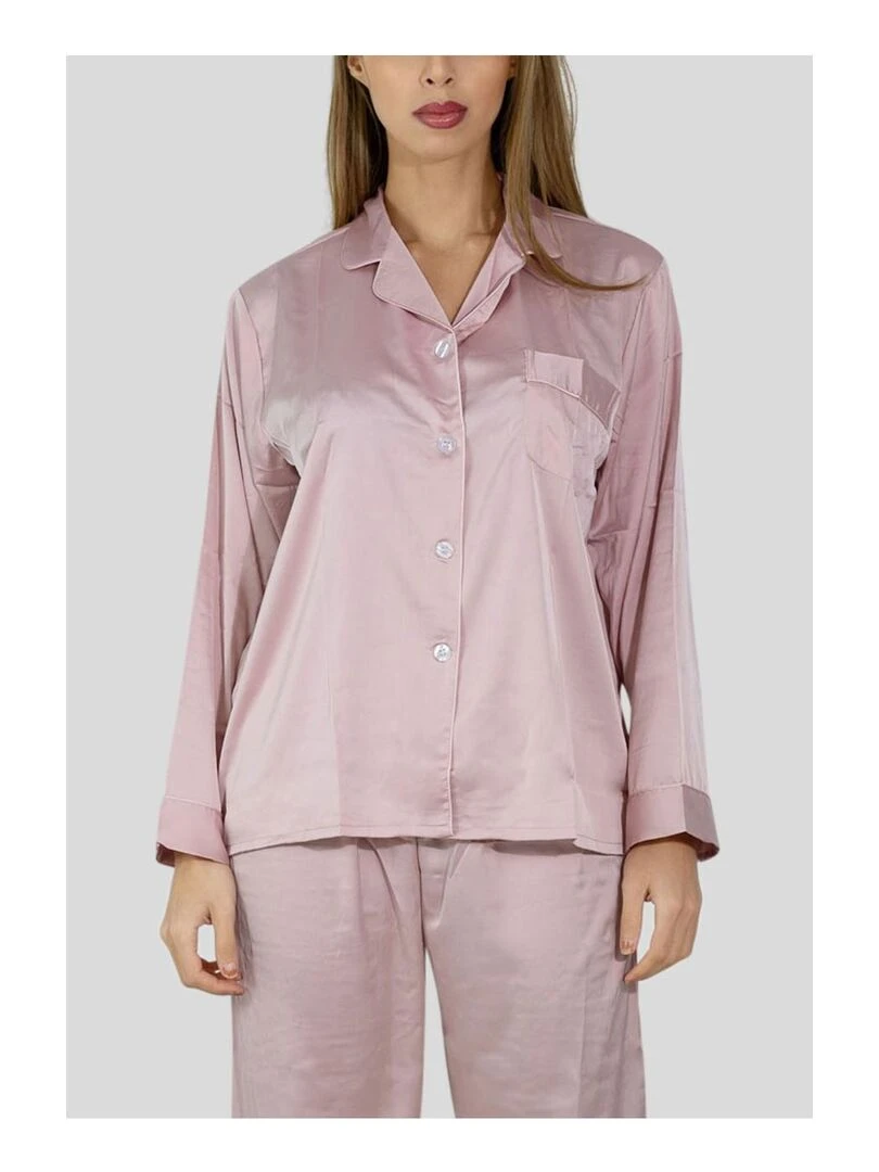 Ensemble Pyjama fluide en satin Kebello   Rose