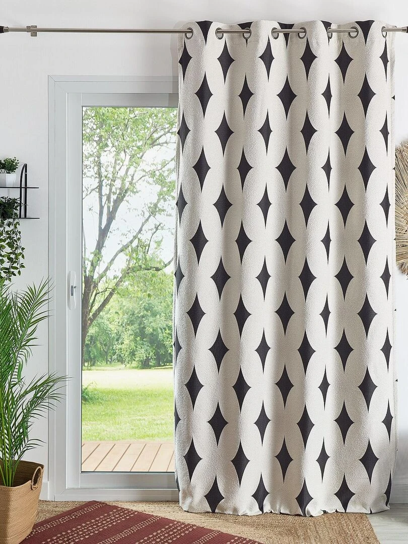 Rideau d'ameublement à jacquard géométrique Noir