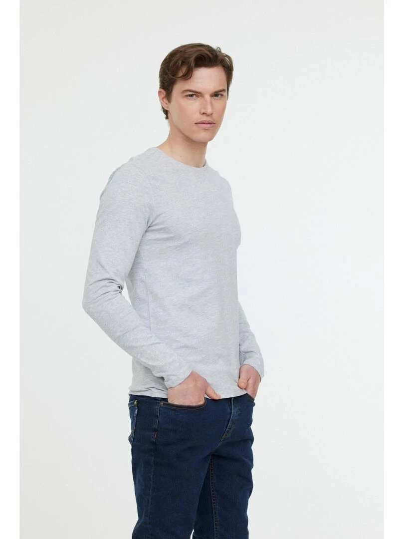 Lee Cooper T Shirt manches longues coton regular AREO Gris chiné