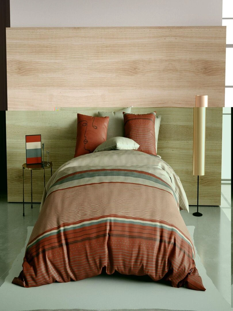 Housse de couette + taie percale Visage Hanna Marron